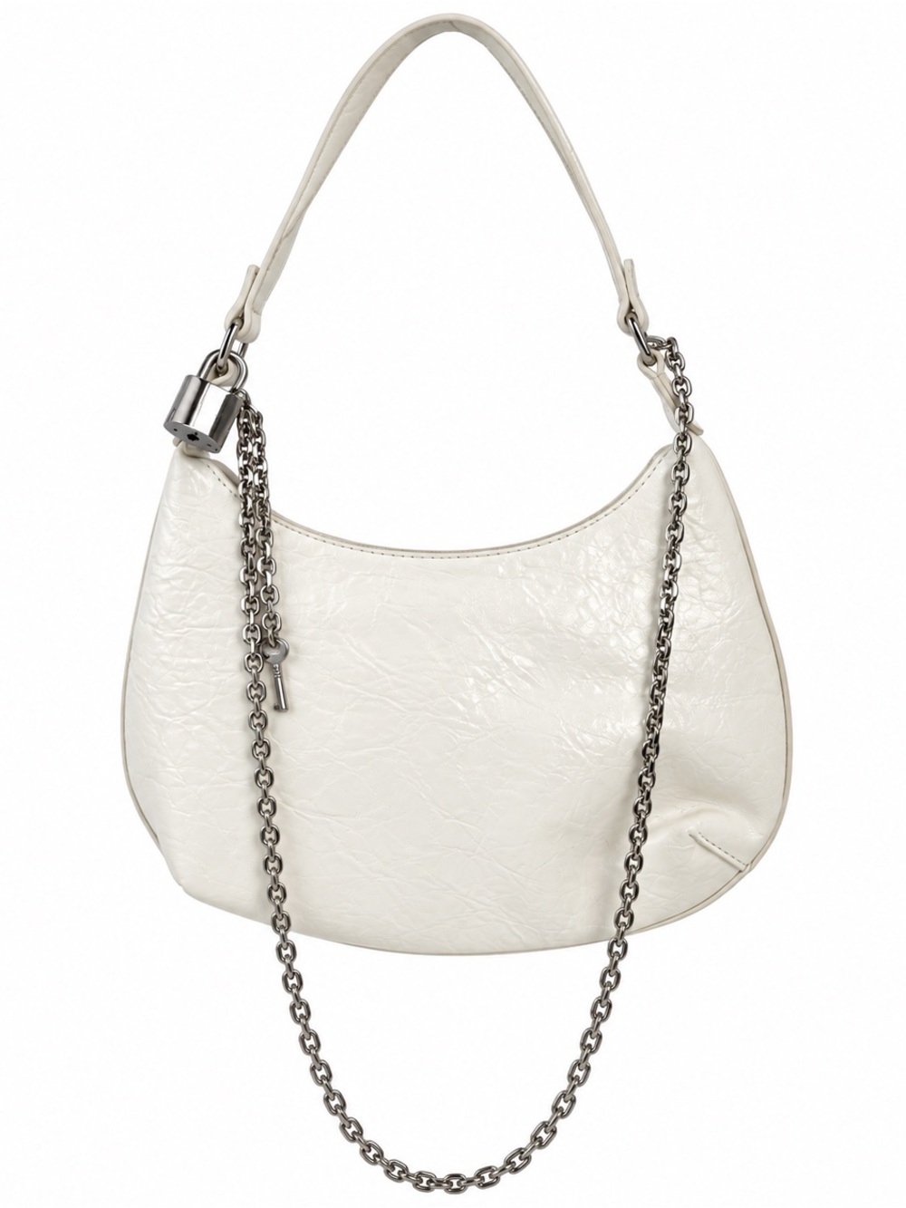 Urban Revivo Ivory White Crinkle Shoulder Bag Silver Chain Y2K Hobo